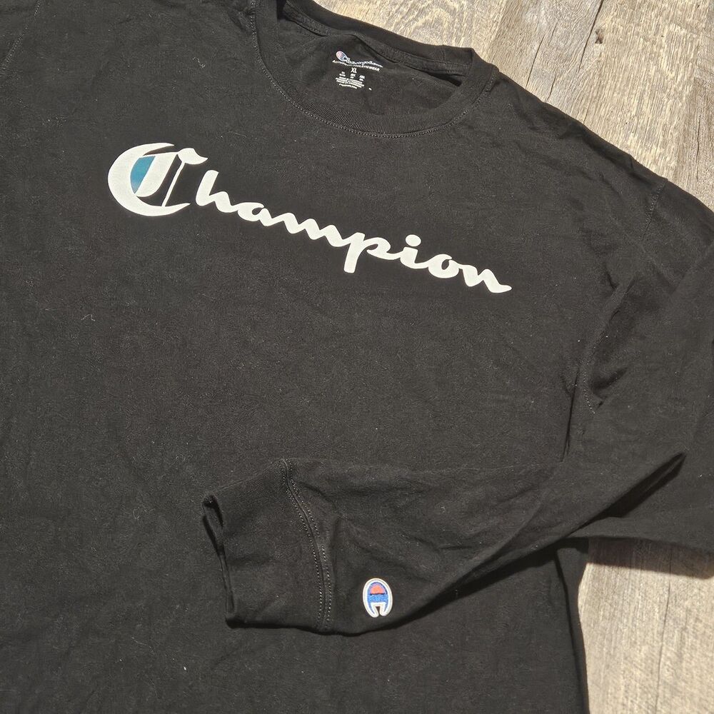 Champion Authentic Athletic Wear Black Long Sleeve Thick T-Shirt Size XL Logo - Picture 3 of 10